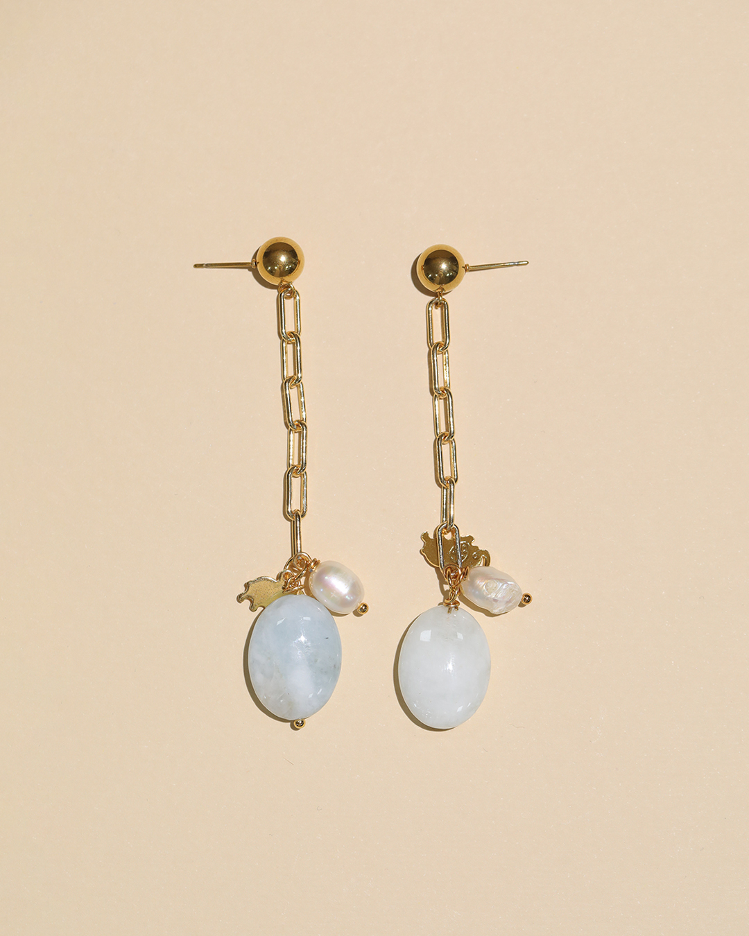 Aquamarine,Pearl & Elephant Earrings