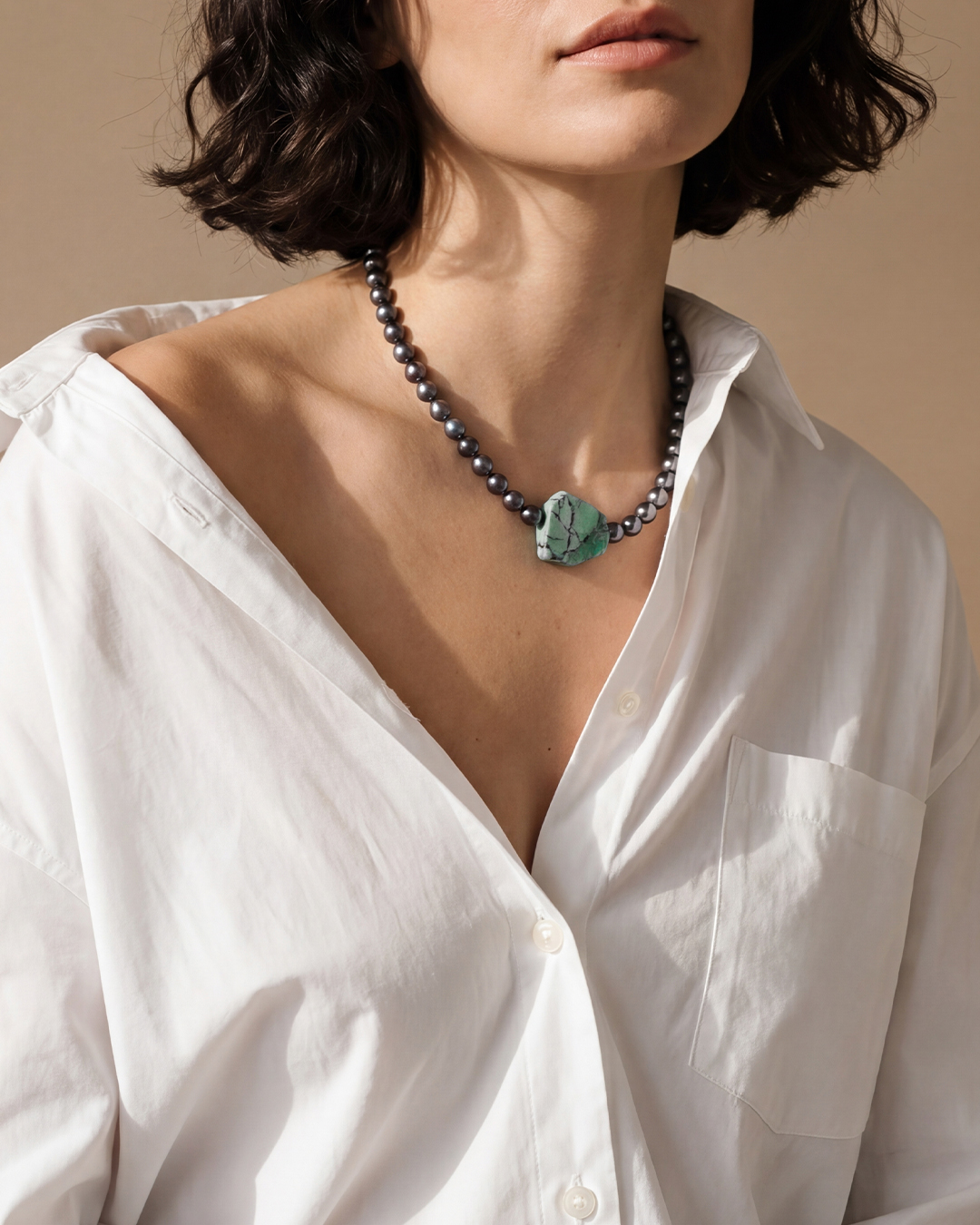 Chrysoprase & Tahitian Pearl Necklace