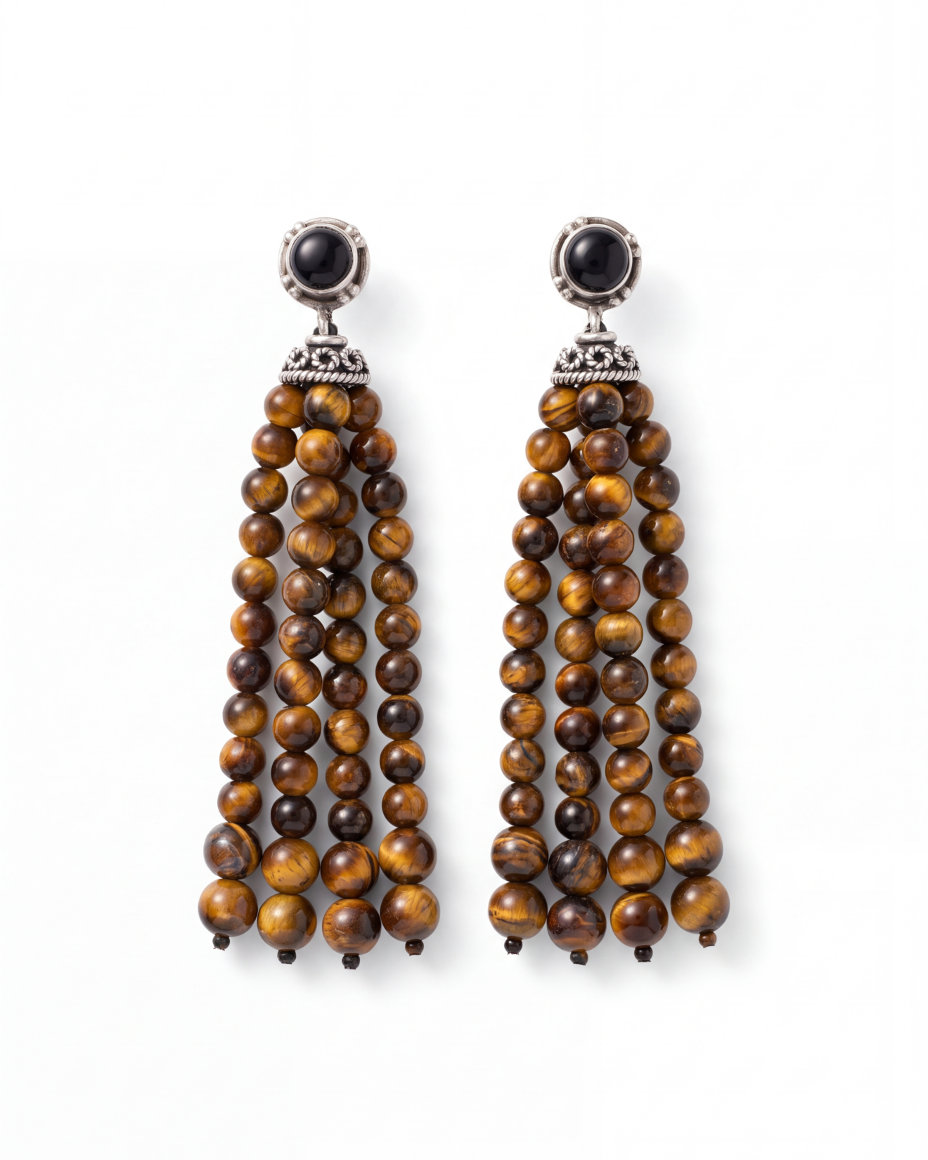 Tiger’s Eye & Onyx Tassel Earrings
