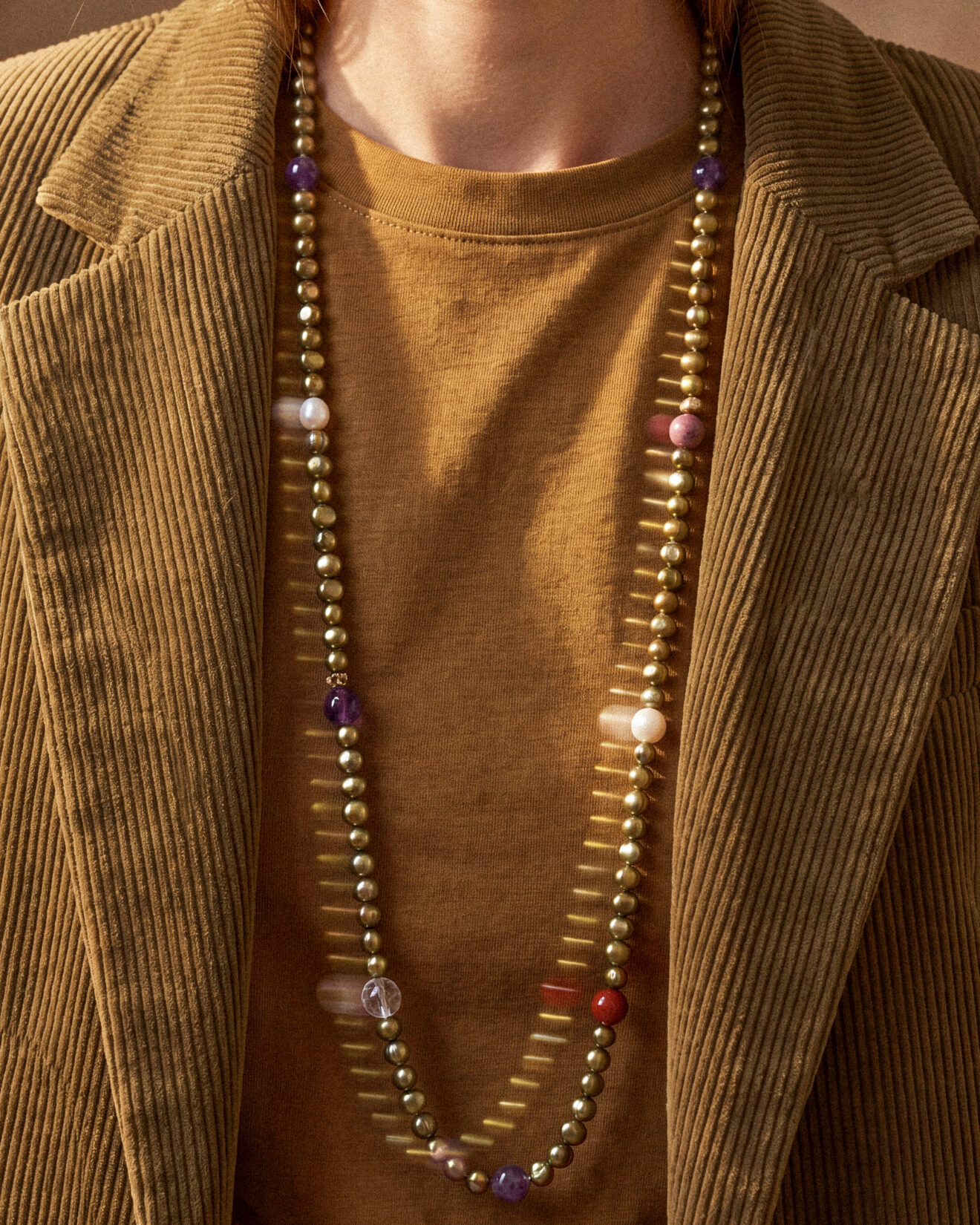 Garden of Stones | Long Pearl & Gemstone Wrap Necklace